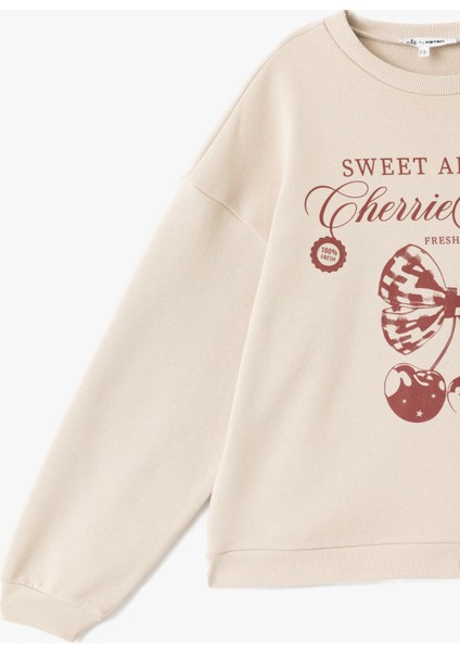 Yeni Sezon Şardonlu Kiraz Baskılı Uzun Kollu Bisiklet Yaka Oversize Sweatshirt indirimleri