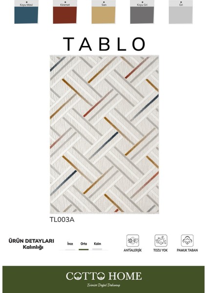 Tablo TL003A Krem Halı Çizgili Desen Antialerjik Pamuk Taban Yıkanabilir Salon Halısı Yatak Odası fiyatları