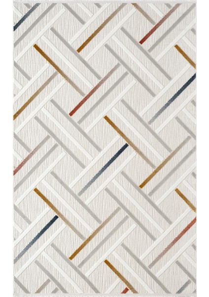 Tablo TL003A Krem Halı Çizgili Desen Antialerjik Pamuk Taban Yıkanabilir Salon Halısı Yatak Odası modelleri