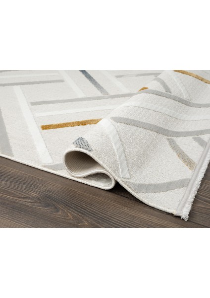 Tablo TL003A Krem Halı Çizgili Desen Antialerjik Pamuk Taban Yıkanabilir Salon Halısı Yatak Odası indirimleri