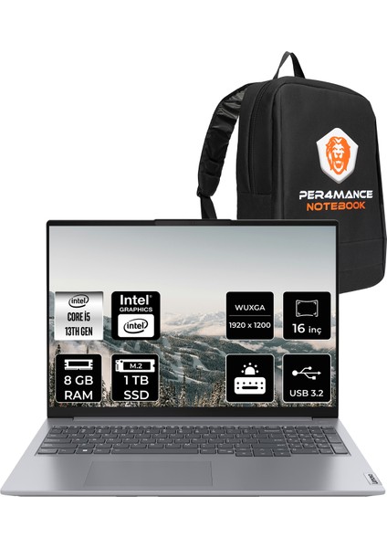 Thinkbook 16 Gen 6 Intel Core I5 13420H 8gb 1tb SSD 16" Fhd+ Fdos Taşınabilir Bilgisayar & Per4 Çanta 21KH00SXTRP303