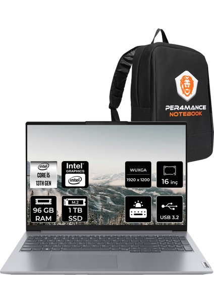 Thinkbook 16 Gen 6 Intel Core I5 13420H 96GB 1tb SSD 16" Fhd+ Fdos Taşınabilir Bilgisayar & Per4 Çanta 21KH00SXTRP338