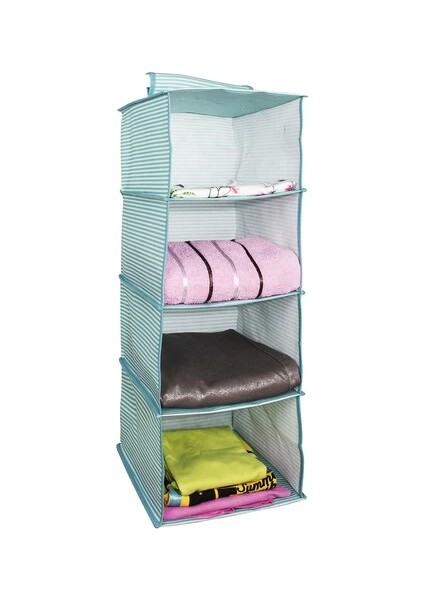 Dolap Içi Düzenleyici Katlanabilir Çok Amaçlı 4 Bölmeli Çizgili Bez Organizer (Mavi)