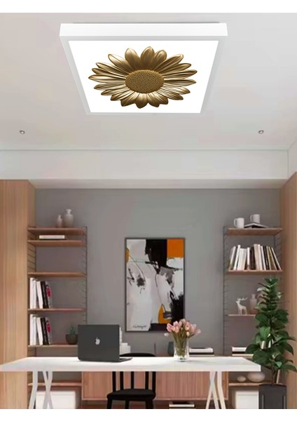 Gold Papatya Avize, 60X60 Kare Modern LED Tavan Aydınlatma, 60WATT Beyaz Işık Avize, Ev Tavan Lamba fiyatları