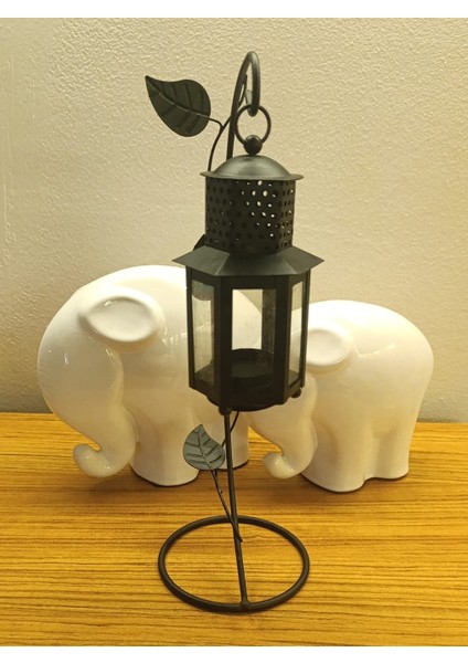 Respira Metal Dekoratif Ayaklı Askılı Fener Mumluk Siyah