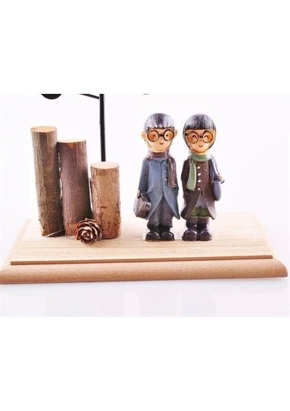 Pilli Işıklı Romantik Çift Tema Büyük Boy Dekoratif Ahşap Biblo