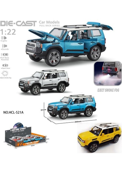 HCL-521A Çek Bırak 1:22 Sesli Ve Işıklı Buharlı Metal Jeep