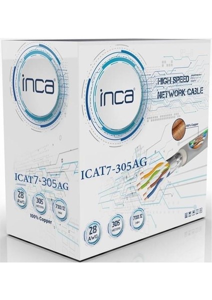 Inca Cat7 S-Ftp 23AWG 305M Saf Bakır Lszh Kablo ICAT7-305AG