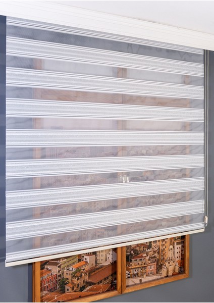 Gümüş Simli Detaylı Zebra Stor Perde