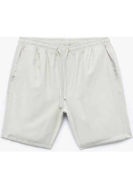 Yeni Sezon Viskon Cep Detaylı Rayon Beli Bağcıklı Bermuda Chino Şort