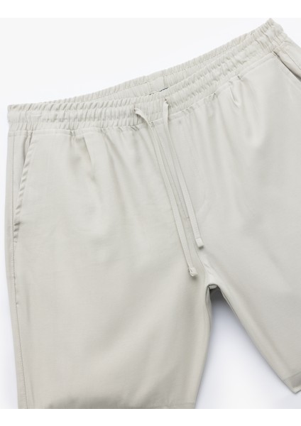 Yeni Sezon Viskon Cep Detaylı Rayon Beli Bağcıklı Bermuda Chino Şort
