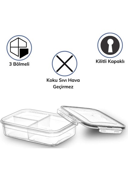 3 Bölmeli Kilitli Kapaklı 1 Litre Erzak Saklama Kabı LC-510 modelleri