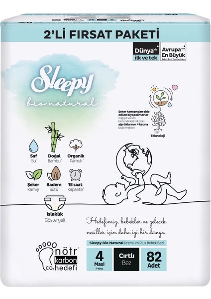 Sleepy Bio Natural Bebek Bezi 2'li Fırsat Paketi 4 Beden 82 Adet