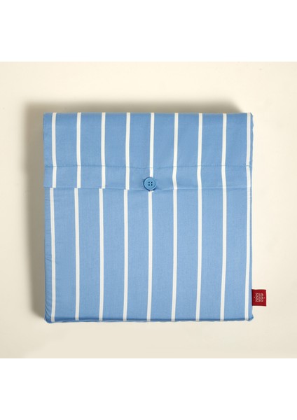Solıd 300 Tc Geniş Çizgili Çift Kişilik Pamuk Saten Nevresim Seti 200X220 cm Mavi
