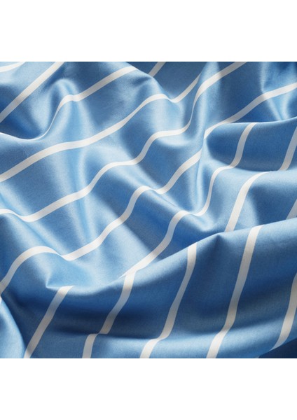 Solıd 300 Tc Geniş Çizgili Çift Kişilik Pamuk Saten Nevresim Seti 200X220 cm Mavi