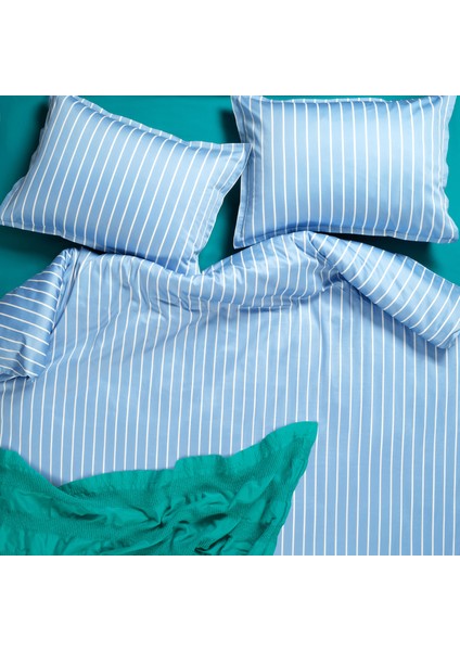 Solıd 300 Tc Geniş Çizgili Çift Kişilik Pamuk Saten Nevresim Seti 200X220 cm Mavi indirimleri