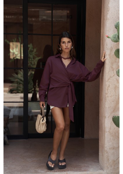 Ester Bağlamalı Bordo Gömlek