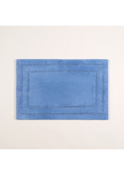 Solıd Çift Taraflı Pamuk %100 Pamuk Banyo Paspası 40X60 cm Mavi
