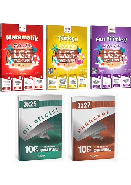 Anla Kazan + Intro 2026 7 Den 8 E Yaz Kampı Türkçe Matematik Fen ve Paragraf Dil Bilgisi Deneme Set fiyatları