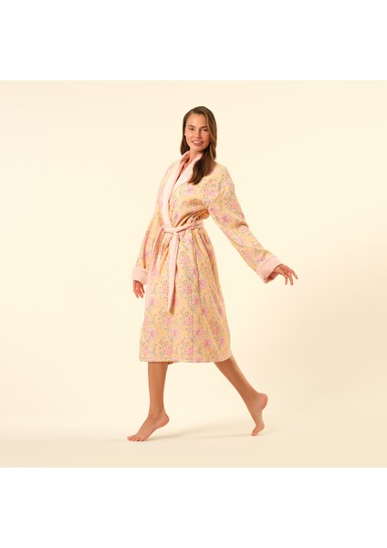 Tabea Şal Yaka Müslin Pamuk %100 Pamuk Bornoz - Koyu Pembe