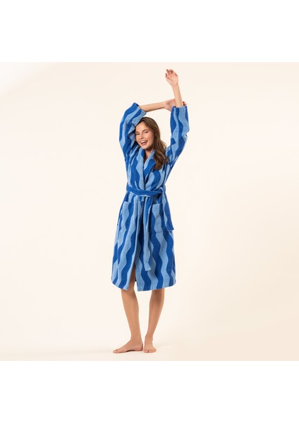 Tabea Pamuk Pamuk %100 Pamuk Bornoz - Açık Mavi - Koyu Mavi
