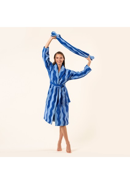 Tabea Pamuk Pamuk %100 Pamuk Bornoz - Açık Mavi - Koyu Mavi fırsatları