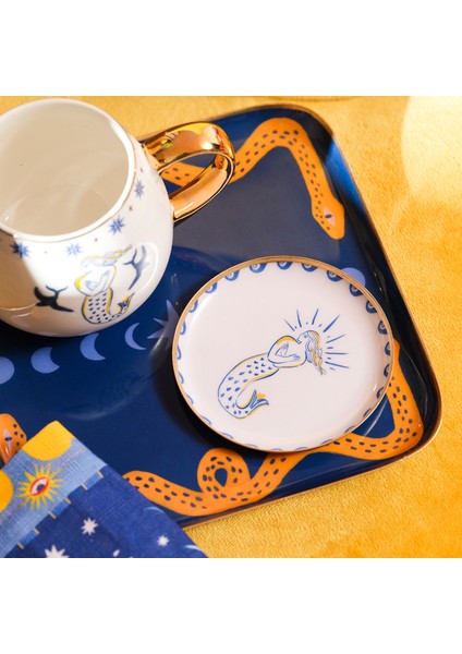 Agra Metal Dekoratif Tepsi 10X10 cm Mavi - Beyaz indirimleri