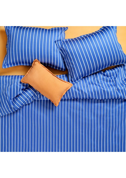 Solıd 300 Tc Geniş Çizgili Çift Kişilik Pamuk Saten Nevresim Seti 200X220 cm Koyu Mavi
