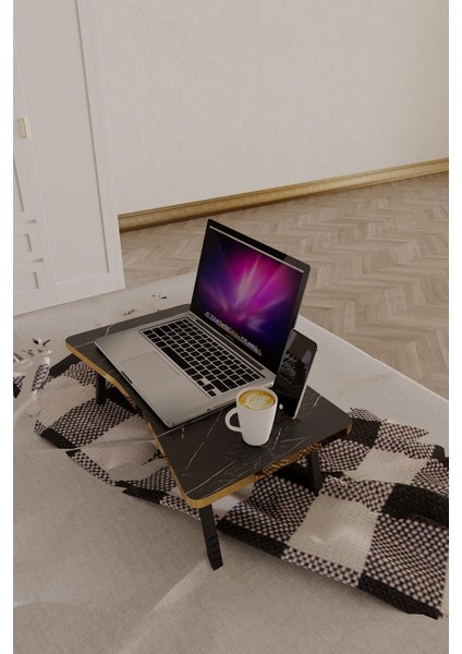Ayarlanabilir Katlanabilir Laptop Sehpası – Mermer Desenli, Portatif Yatak Üstü Çalışma Masası
