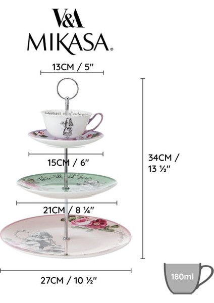 x V&a Alice In Wonderland Fine China Porselen Kek, Pasta Standı 27X34CM modelleri
