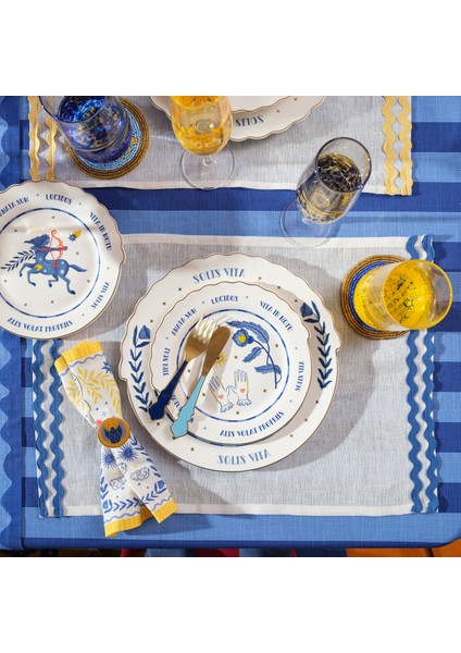 Nilüfer Su Taşı Nakışlı Keten Amerikan Servis 35X50 cm Mavi fiyatları