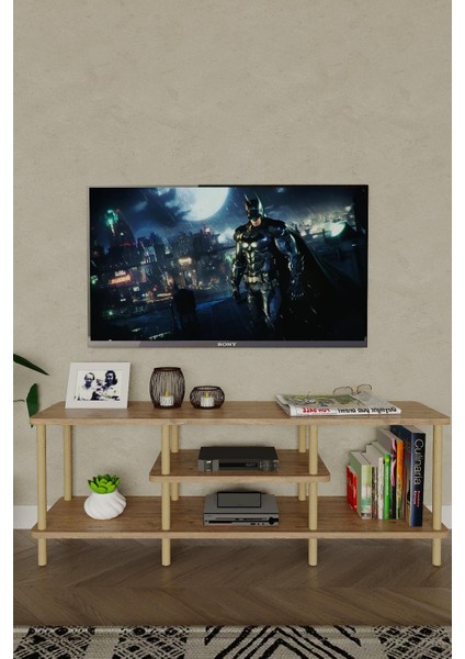 Ahşap Tv Ünitesi – 120 cm – 3 Katlı Açık Raflı Televizyon Sehpası – 30X43X120 cm modelleri