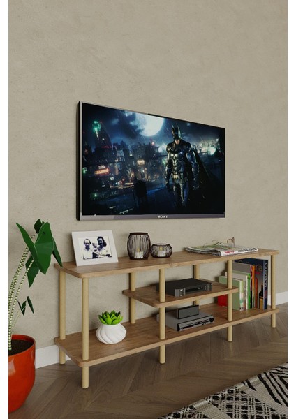 Ahşap Tv Ünitesi – 120 cm – 3 Katlı Açık Raflı Televizyon Sehpası – 30X43X120 cm fırsatları
