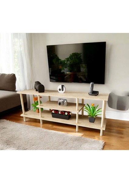 Ahşap Tv Ünitesi – 120 cm – 3 Katlı Açık Raflı Televizyon Sehpası – 30X43X120 cm indirimleri