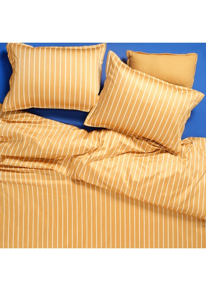Solıd 300 Tc Geniş Çizgili Çift Kişilik Pamuk Saten Nevresim Seti 200X220 cm Sarı