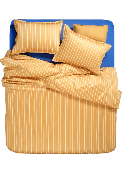 Solıd 300 Tc Geniş Çizgili Çift Kişilik Pamuk Saten Nevresim Seti 200X220 cm Sarı fiyatları