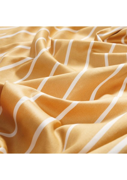 Solıd 300 Tc Geniş Çizgili Çift Kişilik Pamuk Saten Nevresim Seti 200X220 cm Sarı fırsatları