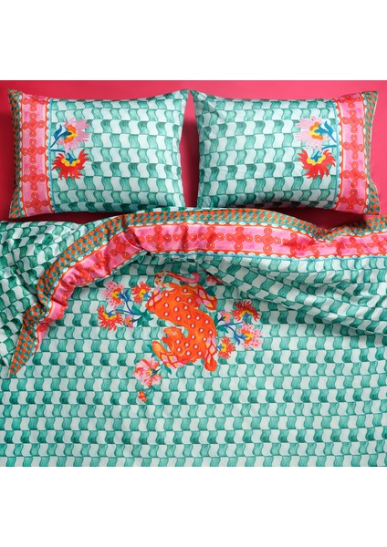 Lahor 300 Tc Çift Kişilik Pamuk Saten Nevresim Seti 200X220 cm Yeşil