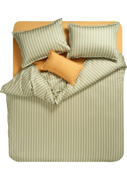 Solıd 300 Tc Geniş Çizgili Tek Kişilik Pamuk Saten Nevresim Seti 160X220 cm Yeşil