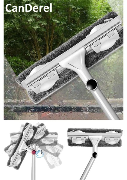 Elite Mikrofiber Bezli Çekçekli Teleskopik Yer Parka Duvar Cam Mop Silecek Camsil Cam Mopu 1 Adet