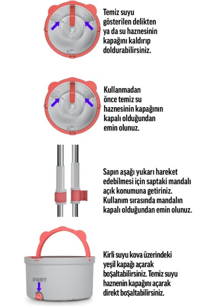 Elite Gri Temiz & Kirli Suyu Ayırma Özelliği Otomatik Temizlik Seti Mop Paspas 1 Adet