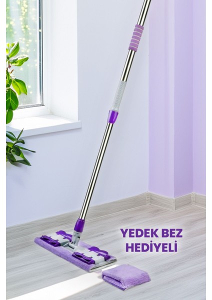 Elite Gül Mop (Yedek Bez Hediyeli) Mandallı Yüzey Temizlik Seti Mikrofiber Paspas Yer Duvar Cam Klipsli 1 Adet