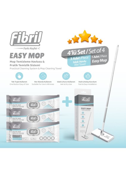 Elite Easy Mop Pratik Temizlik Sistemi + 3 Paket Temizleme Havlusu 120 Yaprak 1 Adet