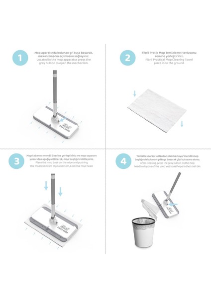 Elite Easy Mop Pratik Temizlik Sistemi + 3 Paket Temizleme Havlusu 120 Yaprak 1 Adet