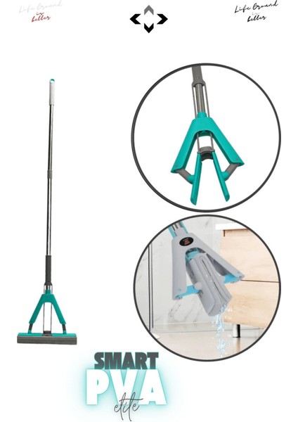 Elite Elite Smart Pva Kelebek Mop Sıkmalı Pva Mop Islak ve Kuru Yüzey Mopu Mikrofiber Temizlik Mopu 1 Adet