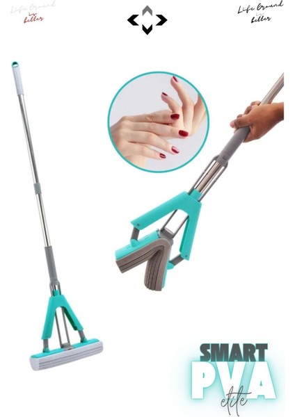 Elite Elite Smart Pva Kelebek Mop Sıkmalı Pva Mop Islak ve Kuru Yüzey Mopu Mikrofiber Temizlik Mopu 1 Adet