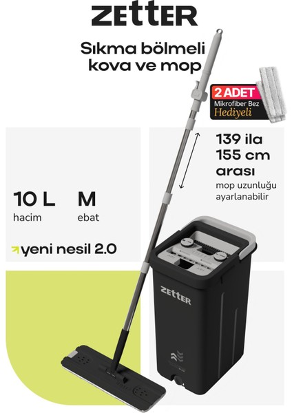 Elite Tablet Mop Temizlik Seti Yeni Nesil Paspas Medıum V2 - Siyah 1 Adet