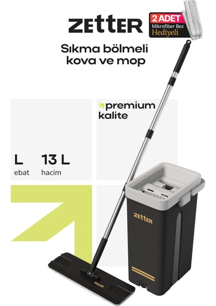 Elite Tablet Mop Temizlik Seti Yeni Nesil Paspas Large - Siyah 1 Adet