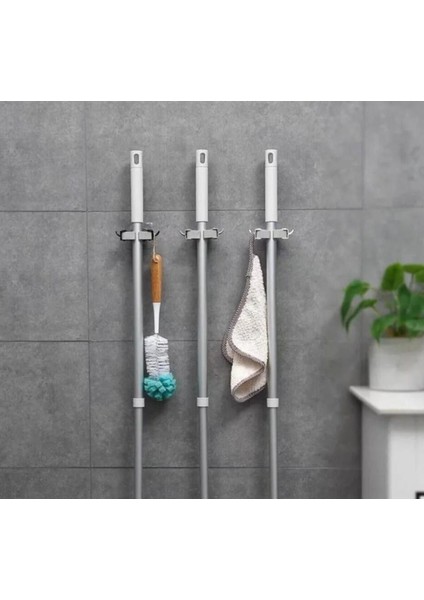 Elite 3 Lü - Paspas Süpürge Fırça ve Mop Askısı Sap Tutucu Mutfak Banyo Askı 1 Adet