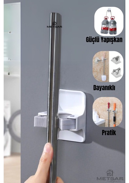 Elite 2 Adet Çok Amaçlı Paspas, Süpürge, Fırça ve Mob Askısı-Sap Tutucu Mutfak ve Banyo Askısı 1 Adet
